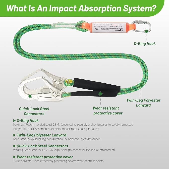 Safety harness fall protection kit, equipped with shock-absorbing ropes, full-body safety harness for roof work