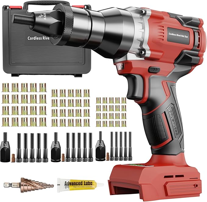 Cordless Rivet Nut Gun for Milwaukee 18V Battery, Electric Rivet Nut Tool with 1/4", 5/16", 3/8" Nut Head, Portable Battery Powered Rivetnut Tool, Auto Mode & Memory Mode, Tool Only