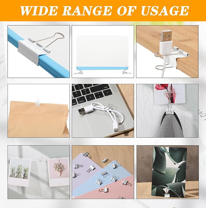 Jetec 300 Pack 0.6in/15mm White Metal Binder Clips Bulk Small Reusable Fold Back Binder Clips Paper Clamps Spring Steel Sturdy for Home Office School Supplies