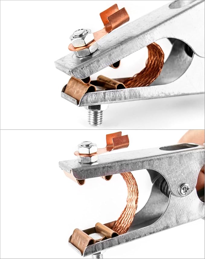 QWORK Welding Ground Clamp, 2 Pack 500AElectroplated Ground Clamp Copper Welding Earth Clip for Manual Welder Copper US Type