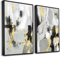 Zessonic Black and Gold Abstract Wall -Art Decor- 2 Pack 16 x 24 inches Black and White Canvas Wall Decor with Gold Foil for Living Room, Bedroom, Office, Framed, Ready to Hang