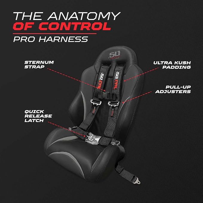 1pc 50 Cal Black 4 Point Harness 3 inch straps, Racing Harness Seat Belt | Ultra Kush padding, Push Button quick release hardware. Universal Fit for UTV, RZR, race car