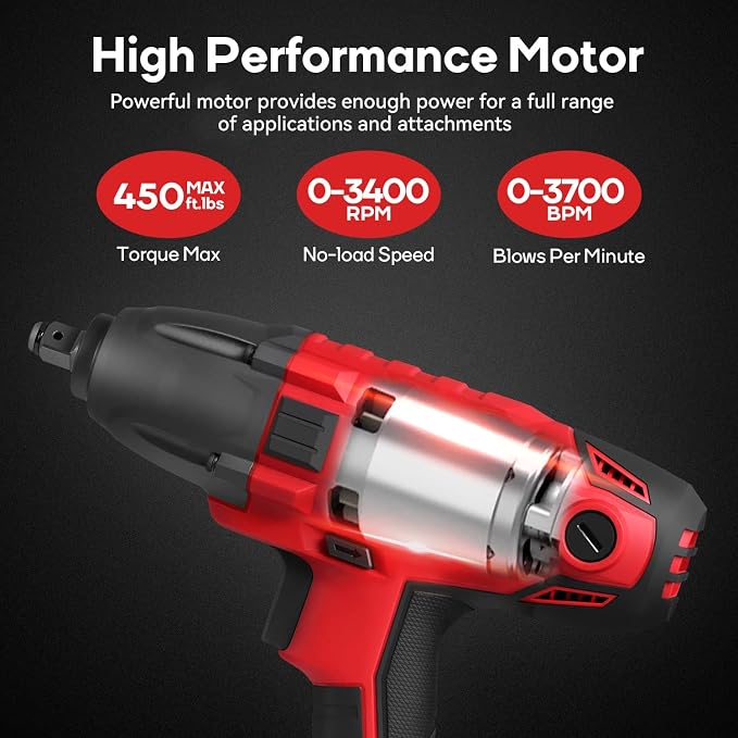 Eastvolt 800W Electric Impact Wrench, Heavy Duty 7.5 Amp Corded Max Torque 450 Ft-lbs 3400 RPM, 1/2 Inch with Hog Ring Anvil (Pack of 4)