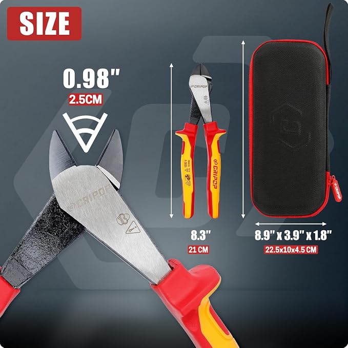8 Inch Insulated Diagonal Cutters with Storage Case, 1000V Insulated High Leverage Wire Cutters, Heavy Duty Electrician Pliers for Electrical Cutting