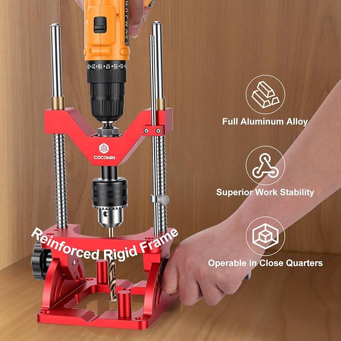 Portable Drill Guide for Drilling Precision Angled or Straight Holes, 0° to 60° Angle Drill Jig Attachment with Guide Rod, Drill Press Adapter for Hand Drill, Portable Drill Press with 1/2" Chuck