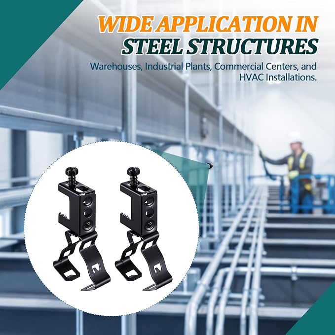 Tandefio 50 Pcs 1/4"-20 Beam Clamps with 1/2" - 3/4" Conduit Clip Spring Steel Bolt on Clamp Vertical Mount Offering Fast Installation for Electrical, Lighting, and Cable Routing Systems, Black