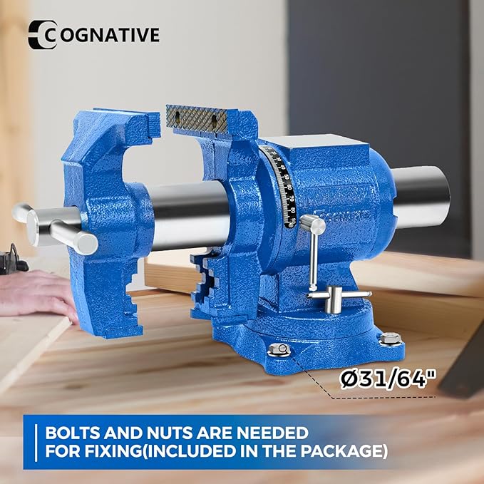 6-Inch Heavy Duty Bench Vise Ductile Iron Bench Vise 360° Multi-Purpose Bench Vice with Anvil, Clamp force 9900lbs, Blue Swivel Vise