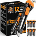 REXBETI 12-Pack Utility Knife, Retractable Box Cutter for Cartons, Cardboard and Boxes, 18mm Wider Razor Sharp Blade, Smooth Mechanism, Perfect for Office and Home use