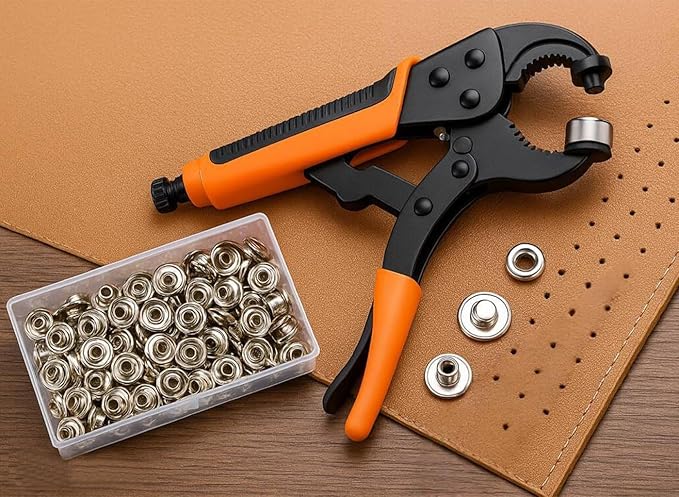 Heavy Duty Snap Fastener Kit – 210PCS Marine Grade Stainless Steel Snap Tool Set for Canvas, Boat Covers, Awnings, Fabric, Tents – Rustproof, Easy Installation, All-in-One Fastener Repair Kit-Orange