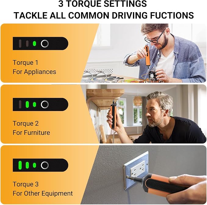 Electric Screwdriver, Cordless Screwdriver Kit, 4V 3-Speed Magnetic Bits Precision Screwdriver Set, Rechargeable Power Screwdriver, with Aluminium Box