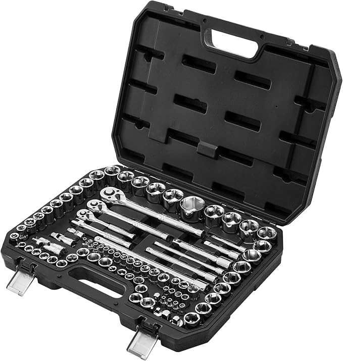 VEVOR Socket Set, 86 Pieces, 3/8 & 1/4 & 1/2 inch Drive Socket and Ratchet Set, SAE and Metric, Mechanic Tool Kit with Ratchet Wrench, Accessories and Storage Case, CR-V Alloy Steel, for Auto Repair | Deep and Shallow, Mechanics Tool Set with Ratchet W...