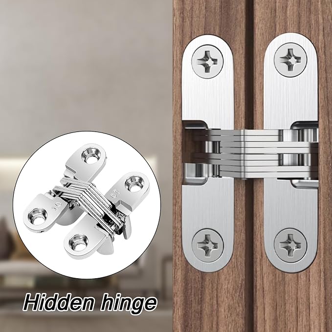 4 Pack Stainless Steel 180 Degree Hidden Hinges for Doors & Cabinets - Invisible Cross & Swing Hinges