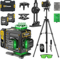 Gisam Laser Level with Tripod- 360° Rotating Window, Lazer Leveler Tool with Pulse Mode, 4D 16-Line Self Leveling Green Lazer Level with 2 * 4800mAh Batteries for Construction Tiling Home Renovation