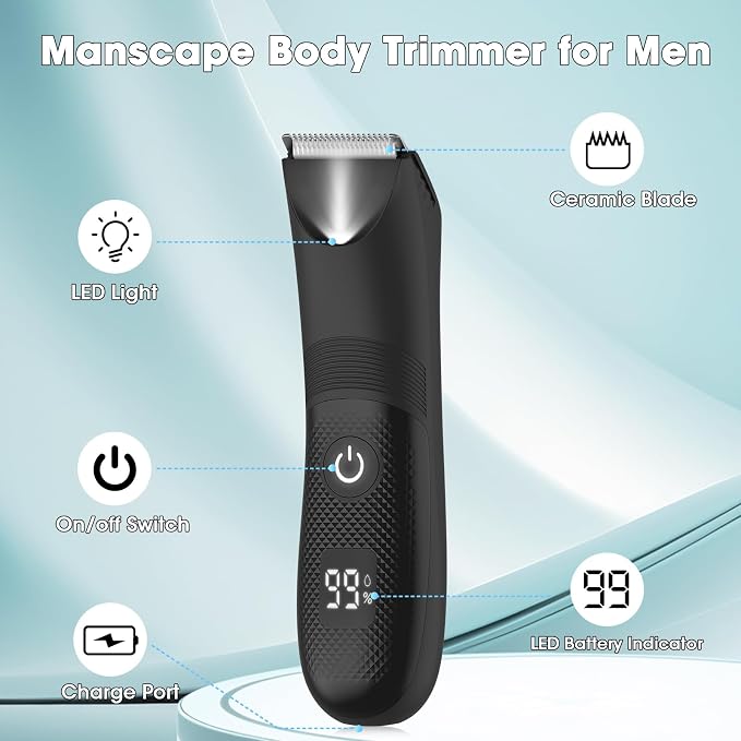 Manscape Body and Ball Trimmer for Men, Pubic Groin Hair Trimmer Ball Shaver Body Groomer Men, Wet/Dry Smooth Shaving, IPX7 Waterproof
