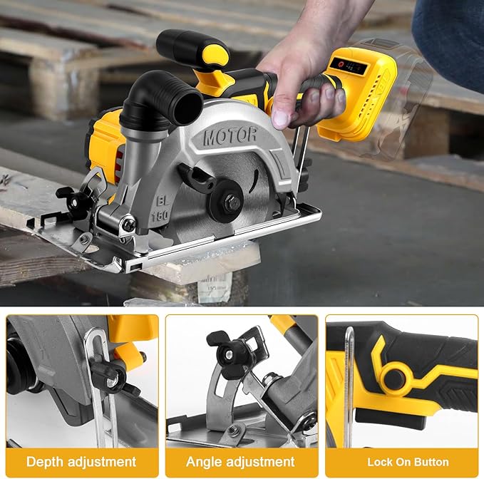 6 Inch Cordless Circular Saw for Dewalt 20V Battery (No Battery), Power Wood Saw with Brushless Motor, 0-45° Cutting Bevel, Max Cutting Depth 2"(90°), 1.3"(45°), Idea for Wood, Plastic, Soft Metal