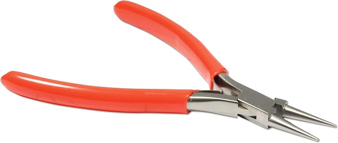 The Beadsmith Platinum Series German Round Nose Pliers, 4.75 inches (120mm) with Polished Steel Head, red PVC Comfort Grip Handle and Double-Leaf Spring, Tool for Jewelry Making