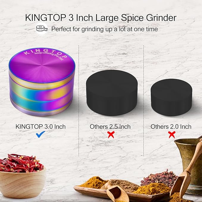KINGTOP 3 Inch Large Grinder, Zinc Alloy Mills (Colorful)