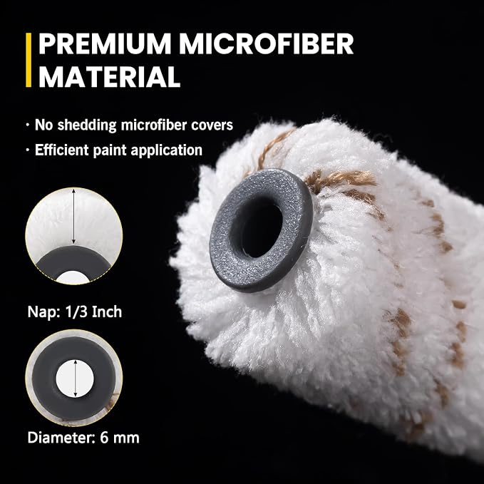 Mister Rui Microfiber Paint Roller 4 Inch, 10 Pack Small Paint Roller Covers, 10 mm Nap, Mini Paint Roller for Use with All Paints and Stains