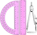 Zonon 3 Pcs Plastic Ruler 6 Inch Protractor Drawing Compass Set, Student Geometry Math Transparent Measuring Tools for Home School Classroom Office Supplies(6 Inch,Pink)