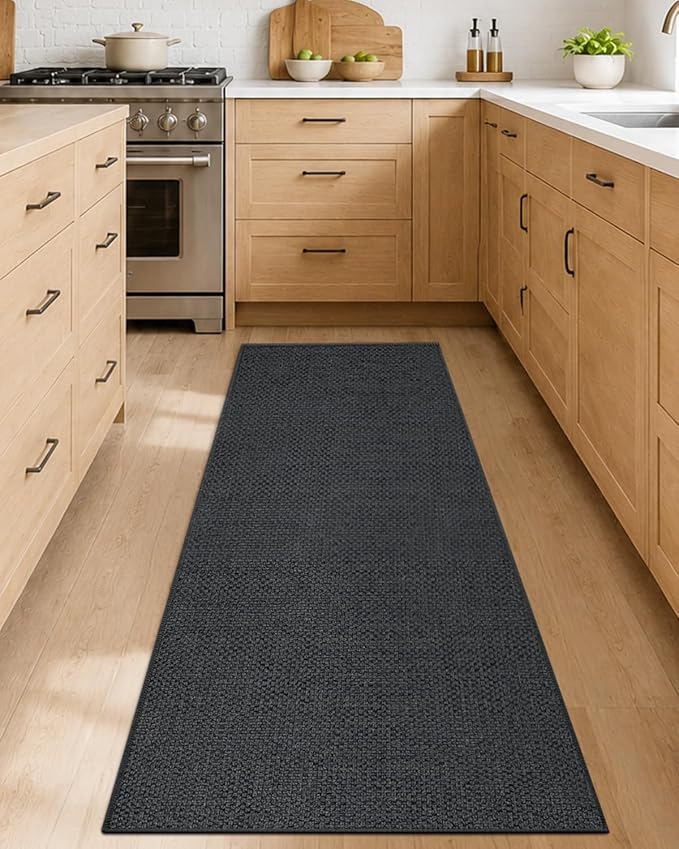 Color&Geometry Kitchen Rugs and Mats Non Slip Washable, Absorbent,Woven Kitchen Runner Rug Easy to Clean Kitchen Floor Mats for in Front of Sink, Laundry Room, Hallway, 24''x83'', Dark Grey