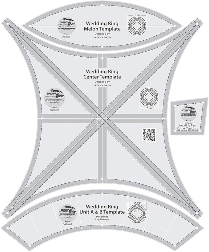 Creative Grids Double Wedding Ring templates Quilt Ruler – CGRDWR – Made in USA, 11in x 11in, Non-Slip Grip Acrylic Quilting, Sewing, Crafting, Patchwork Ruler & Template
