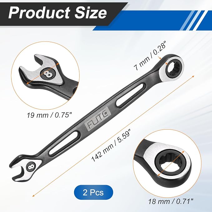 HARFINGTON 2Pcs Ratcheting Combination Wrench 8mm Stubby Wrench Metric High Carbon Steel Double 12-Point Box Open-Ended Ratchet Spanner Tool for Household Garage Workshop Auto Repairs, Black