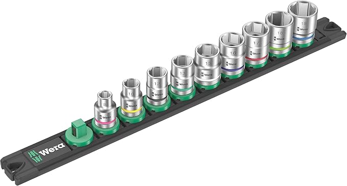Magnetic sock rail B 4 sock set 3/8" drv 9 pieces | 3/8" Magnetic Socket Set with Color Coding & Rail Storage