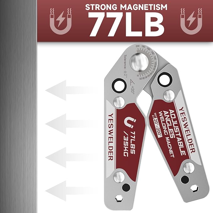 YESWELDER Adjustable Angle Welding Magnet 20-200° Magnetic Welding Holder of 77LBs Holding Power Welding Accessory (Pack of 2)