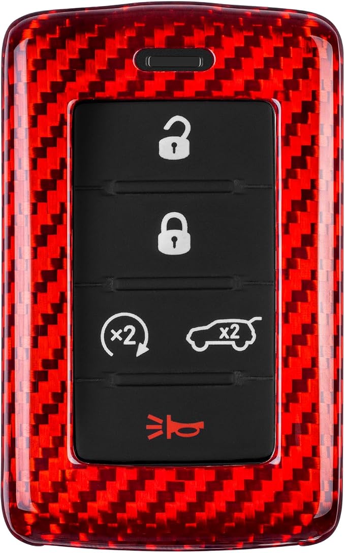 Real Glass Fiber Key Fob Cover Compatible with Jeep Grand Cherokee L | Real Glass Fiber Key Fob Protector Compatible with Jeep Wagoneer Grand Wagoneer Gladiator Smart Key Case 2020-2025(Red)