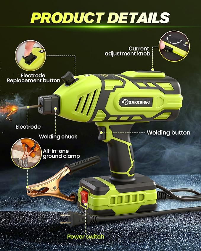 Portable Handheld Welding Machine 110V with IGBT Inverter, 5-Level Adjustable Current 20-120A, Compact Lightweight Design for Stick Welder, DIY Projects, and Professional Use (GREEN)