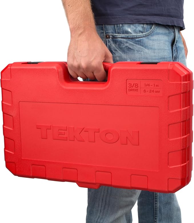 TEKTON 3/8 Inch Drive 12-Point Socket and Ratchet Set, 73-Piece | SKT15312 | (1/4 - 1 in., 6 - 24 mm), Shallow and Deep, Case