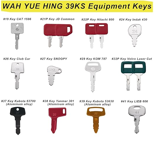 Heavy Equipment Machine Keys Master Set, 39 Excavator Dozer Skid Steer Loader Forklift Roller Keys Fit CAT Caterpillar Bobcat JD Case JLG JCB Hyster Ford Holland Yanmar Kubota Komatsu Toyota Hitachi