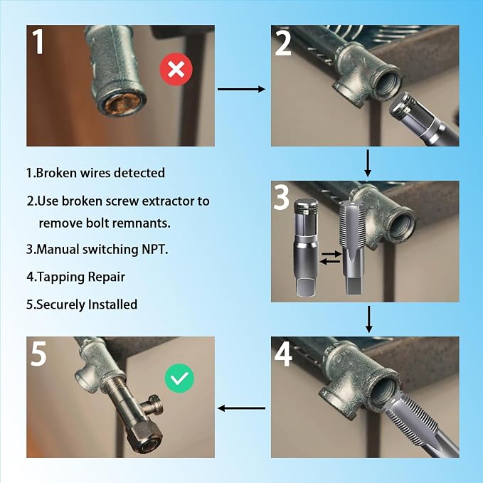 DKIBBITH 2-Piece Pipe Extractor and NPT Tap Set 1/2" - Heavy Duty Carbon Steel Tools for Removing Broken Threaded Pipes & Cutting Accurate NPT Threads - Plumbers Mechanics DIY with Storage Case.