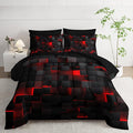 Nttopship Geometric Red Black King Comforter Set,Light Honeycomb Bedding Set 7 Piece in A Bag,Bed Sheet Set Geometry Decor,Microfiber Lightweight All Season