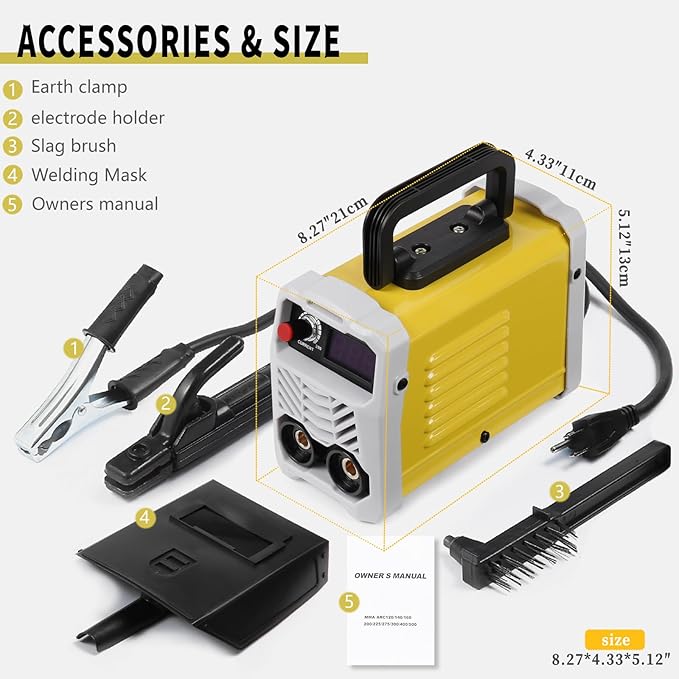 Mini Welder Machine 110V ARC200 Stick Welder Electric Welding Machine, Welding Electrode Holder Slag Hammer Home DIY 110V