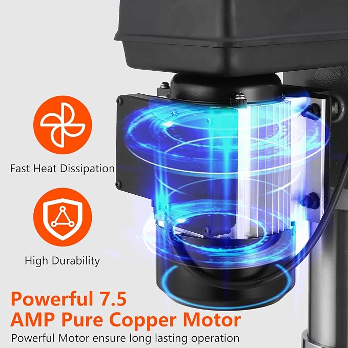 GarveeTech 13 In Floor Drill Press, 7.5 Amp 120V Pure Copper Motor, 288-3084 Rpm Variable Speed Cast Iron Bench Drill Press, 0-45° Tilting Worktable, Tabletop Drilling Machine for Wood Metal