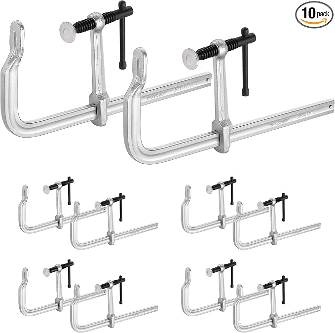 MAXPOWER 10-pieces F Clamp Set, 12" Jaw Opening, 4-3/4" Throat