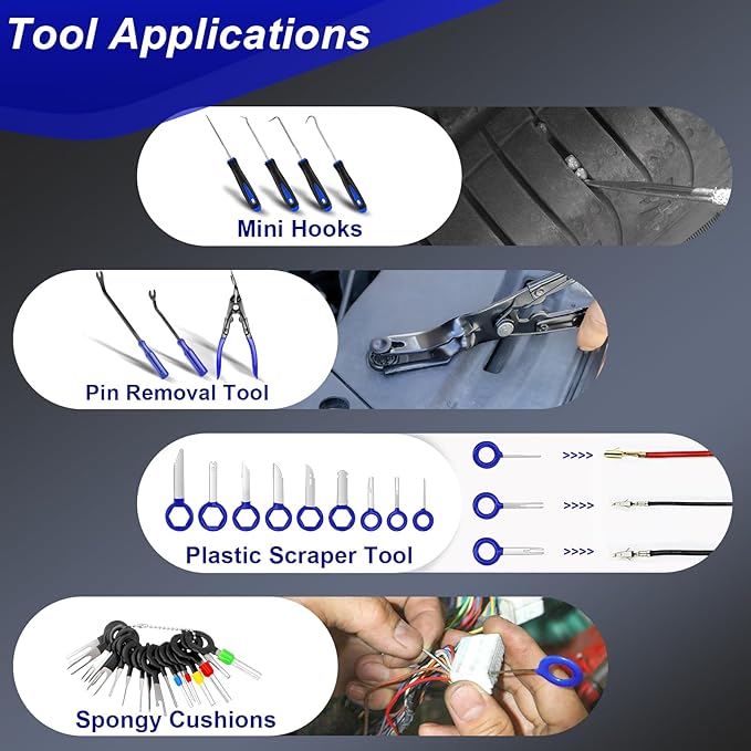 Doaho 238Pcs Trim Removal Tool,Fastener Remover Plastic Pry Tool Kit,Adhesive Cable Clips Auto Push Pin Bumper Retainer Clip Set with Storage Bag for Panel,Radio,Stereo,Audio,Dash, Window