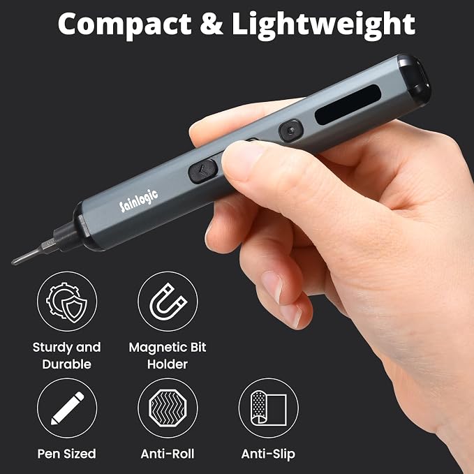 Sainlogic Electric Screwdriver, 68 in 1 Screwdriver Set, 3.7V Mini Electric screwdriver cordless 350mAh, 5 Torque Settings, 4 LED Lights, Electric Small Screwdriver Set for Phone Camera Watch, Gray