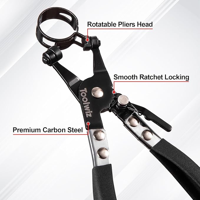 Toolwiz 4 Pcs Hose Clamp Pliers, Spring Coolant Radiator Hose Clamp Pliers Automotive Tools, Includes 27" Long Reach Wire Spring, Flat Band, Remover, Clic-R Type Hand Tools