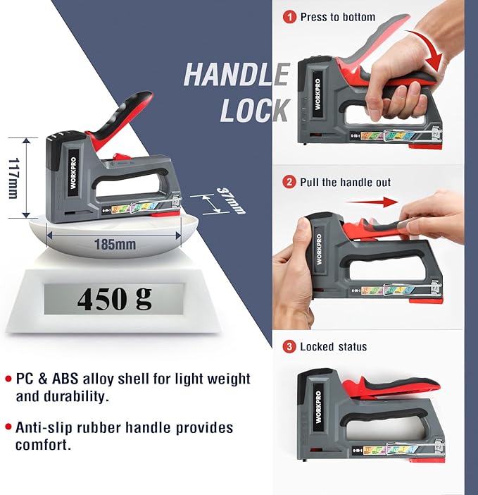 WORKPRO Staple Gun, 6-in-1, Manual Brad Nailer with 4000 Counts Staples, Upholstery Stapler Nail Gun for Fixing Material, Decoration, Carpentry, Furniture, Doors and Windows
