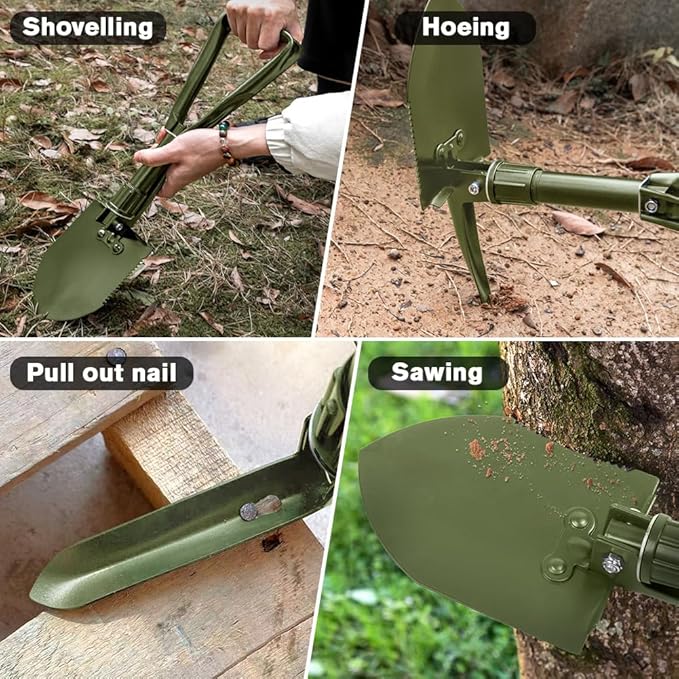 Folding Shovel, 18.5'' Lightweight Camping Shovel Portable High Carbon Steel Digging Mini Trowels for Outdoor Camping Backpacking Hiking Car Emergency Home Garden(Green)