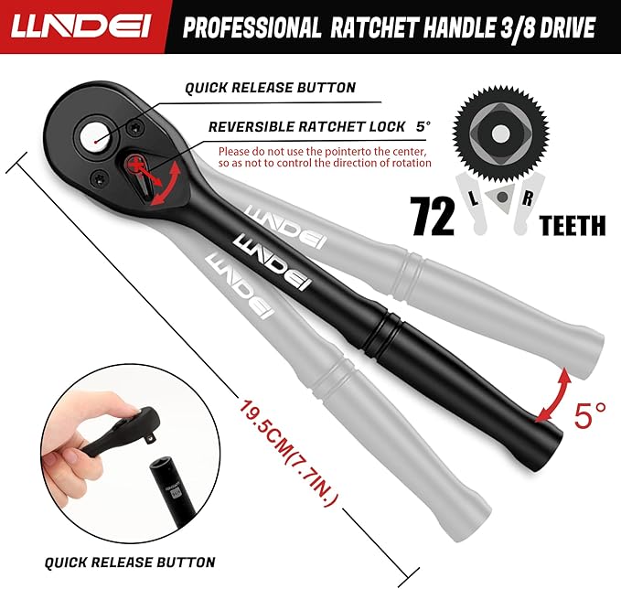 LLNDEI 3/8" Drive Impact Socket Set 95Pcs SAE/Metric | 5/16-3/4" & 8-22mm, Deep/Shallow Kit, Adapters, Ratchet, Bits, Spark Plug Socket, 6-Point, for Auto Repair, Garage & Home DIY