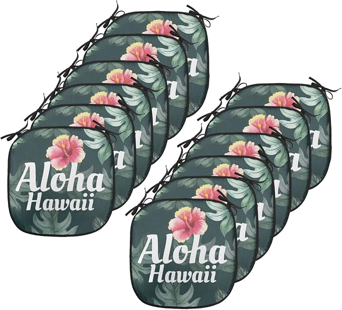 Lunarable Hawaiian Chair Cushion Pads Set 12, Monstera Leaf Exotic Flourish Greenery Watercolor Effect, Anti-Slip Seat Padding for Kitchen & Patio, 16"x16", Hunter Green Pale Yellow