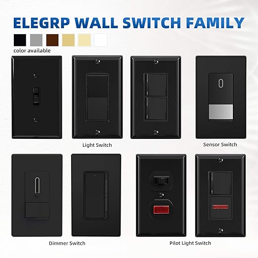 ELEGRP 3 Way Decorative Light Switch, 15Amp, 120-277 Volt, AC Decorator Rocker Paddle Wall Switch Replacement, Self-Grounding, Residential and Commercial Grade, UL Listed (20 Pack, Glossy Black)
