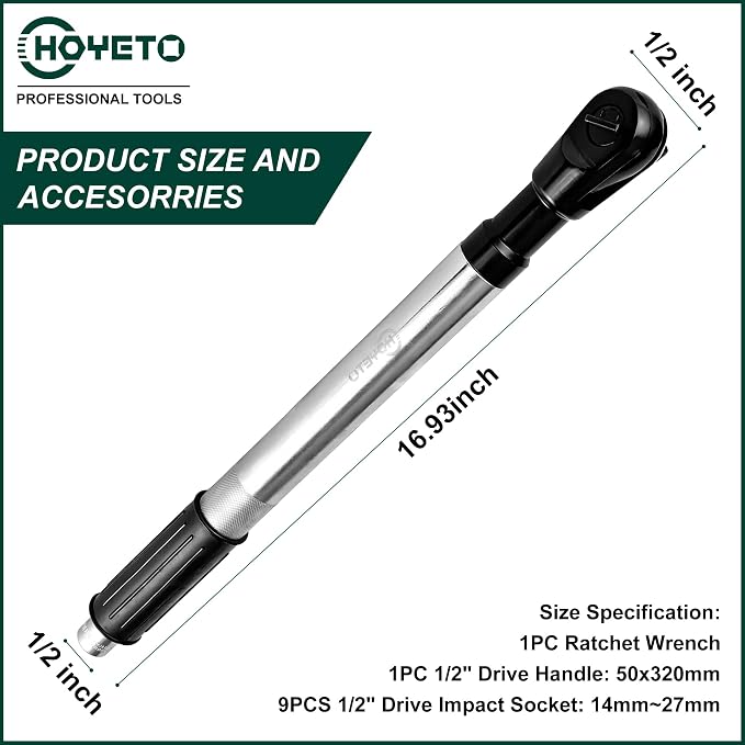 430mm offset Extension Ratchet Wrench Socket Set, Impact Ready | Reach tight spaces easily. Use manually for precision or attach an impact wrench for extra speed. Heavy-duty case included.