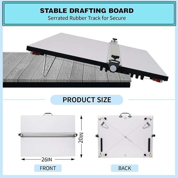 Portable Drafting Board, 20"X26" Professional Architecture Drafting Board, Tabletop Drawing Board with Ruler & Parallel Bar, Drafting Tools for Architects, Artists, Engineers, and Designers