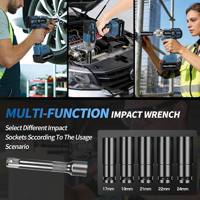 CloudDream 1200N.m Cordless Impact Wrench,Brushless Gun with 2 Batteries | 1/2 Inch Electric Impact Gun with Fast Charger,5 Sockets,Case for Car Tires,Mower,Pickup