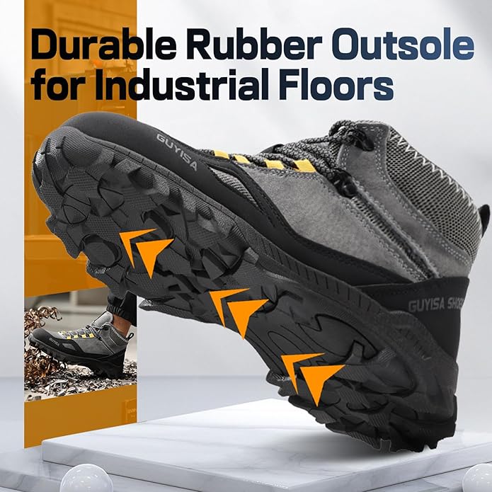 GUSAYEX Steel Toe Boots for Men Puncture Resistant Safety Work Boots with Kevlar Midsole Industrial Lightweight Men's Work & Utility Protective Shoes for Construction Warehouse Factory