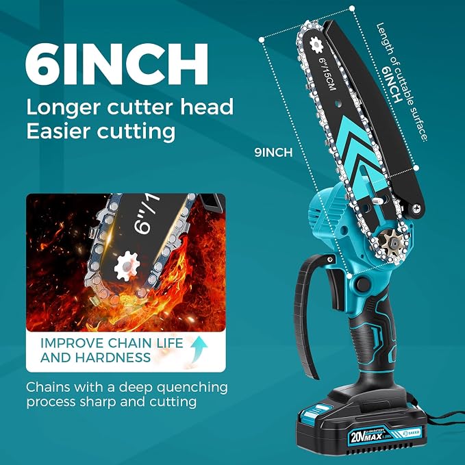 Saker Mini Chainsaw,6 Inch Portable Electric Chainsaw Cordless, Small Handheld Chain saw for Tree Branches,Courtyard, Household and Garden,Gift for Men Husband Women Father